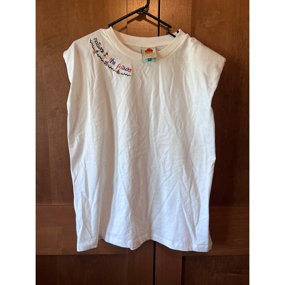 Farm Rio "Nature Is The Future" muscle tee white, featuring colorful embroidery - Picture 3 of 9